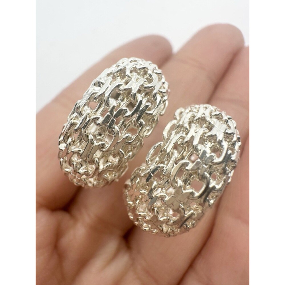 925 Sterling Silver Wide Chain Link Pierced Hoop Earrings